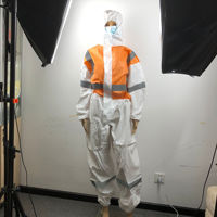 Combinaison de travail antistatique non stérile en PP SMS jetable, écologique, imperméable, avec ligne bleue réfléchissante, EPI, microporeuse