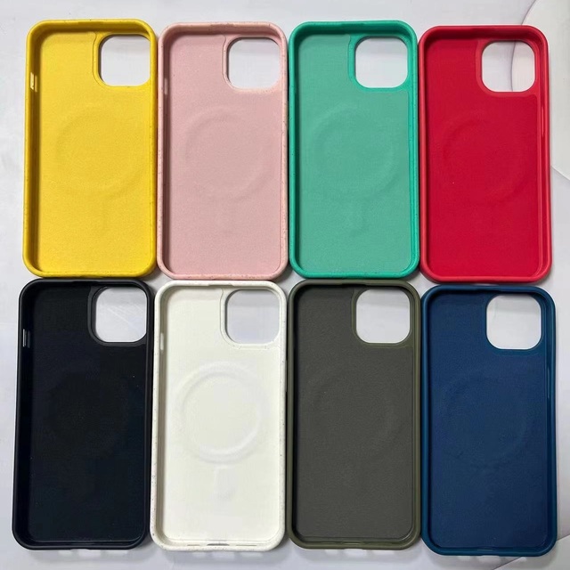Magnetic Charging Wheat Straw Environmental Phone Case for iPhone 15 14 Pro Max 13 12 16 17 Pro Biodegradable Soft Phone Cover
