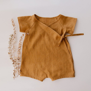 Ropa de lino para bebé, <span class=keywords><strong>pijama</strong></span> liso de color sólido de manga corta, 2022 - Product Image 3