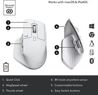 Souris sans fil MX Master 3S d'origine 100% DPI, molette de défilement à décalage automatique, interface USB, rétroéclairée par LED pour une utilisation au bureau, 8000