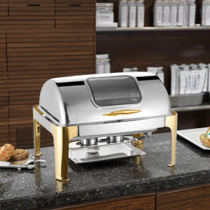 Phục vụ đồ dùng nhà bếp thiết lập vàng bạc thực phẩm tự chọn ấm hơn thép không gỉ chafing món ăn tự chọn CuộN Top có thể nhìn thấy chafer món ăn - Product Image 1