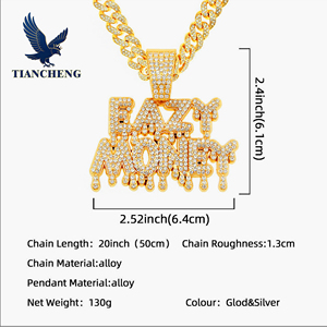 Collar de Hombre con Colgante Grande de Letra Inglesa, Estilo Hip Hop, con Incrustaciones de Diamantes de Imitación - Product Image 3