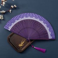 Accessoires photo de mariage DIY style chinois : Éventail pliant en bambou, style ancien, peint à la main, couleur dégradée, pour danse et cheongsam chinois