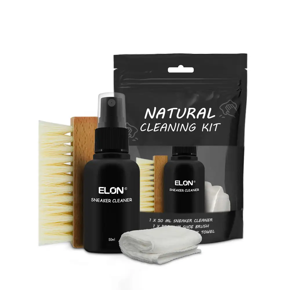 ELON kit Pembersih Natural 50ml, Kit pembersih Sneaker Kit Pembersih sepatu, Pembersih sepatu dengan sikat handuk microfiber