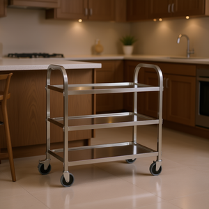Chariot de cuisine à 3 niveaux en acier inoxydable Db 85x45x90cm avec roues, chariot utilitaire de taille moyenne - Product Image 2