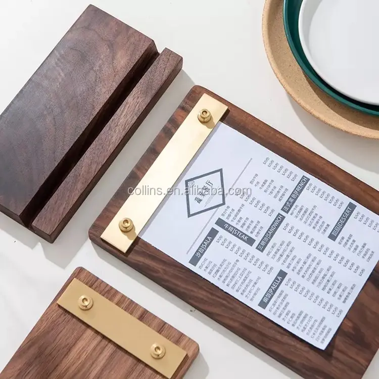 Personnalisé Collins Luxe Haute Qualité Offres Spéciales A4 Table En Bois Presse-papiers En Bois Menu Dossier