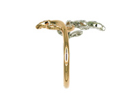 Bague ouverte double feuille en or 18 carats avec diamants naturels pavés, bijoux de luxe romantiques d'inspiration naturelle pour femme, bicolore et moderne