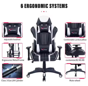 Fauteuil de jeu inclinable en cuir personnalisé avec logo, réglable, pour ordinateur et course, vente en gros - Product Image 3