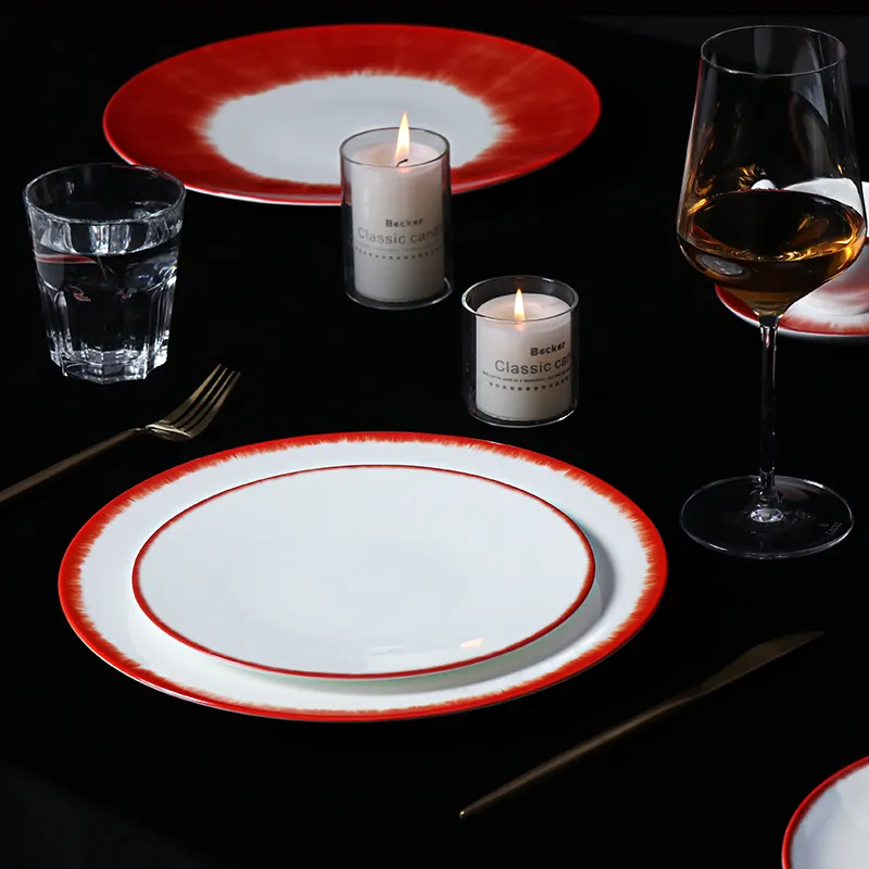 Nuevos Platos y platos rojos de Bone China, juego de CENA DE China fina, juego de vajilla contemporáneo de lujo para restaurantes