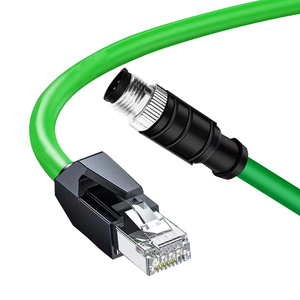 Connecteur M12 étanche mâle/femelle haute vitesse M12 vers RJ45, câble de connecteur Ethernet haute flexibilité 1-100M vert - Product Image 1