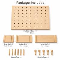 Kit d'organisation murale en bois sculpté style nordique minimaliste, étagères à trois niveaux, crochets, pour bureau, entrée, salon, rangement et décoration