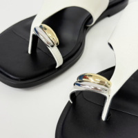 Sandales plates à enfiler pour femme en cuir véritable à bout carré, semelle souple, style petite fragrance, polyvalentes printemps-été