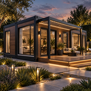 Casa Contenedor Moderna con Paneles de Madera y Paredes de Vidrio para Espacio de Vida al Aire Libre - Product Image 4