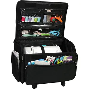 4 Wheels Travel Rolling Trolley Carrying Bag Collapsible Deluxe Sewing Machine Case