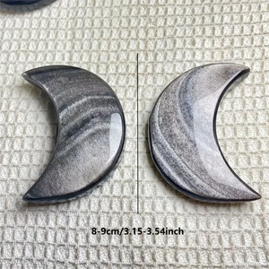 Collection de sculptures de lune en obsidienne argentée, sculptées à la main, en cristal naturel, vente en gros - Product Image 4