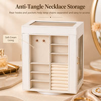 Boîte de rangement à bijoux en cuir PU personnalisée en gros avec miroir et plusieurs tiroirs