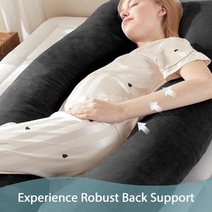 Oreiller de <span class=keywords><strong>maternité</strong></span> en forme de U, tissu tricoté, couche d'air, confort ergonomique réglable, soins pour femmes enceintes - Product Image 3