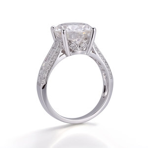 Кольцо с центральным камнем из муассанита 5 карат, оправа из белого золота 18 карат, круглый муассанит 11 мм с боковыми камнями, обручальное кольцо с лабораторным бриллиантом - Product Image 4