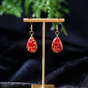 MN EXPORTS Red Gold Flake Resin Natural Pearl Teardrop <b>Drop</b> Earrings Vintage Women's Party Islamic Jewelry Gold Plated Fashion - Product Image 1