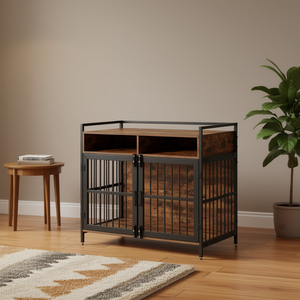 Jaula de Madera Rústica Marrón para Perros de 41 Pulgadas con Puertas Dobles, Casa para Mascotas de Interior para Perros Grandes y Medianos, Estilo Mueble - Product Image 2