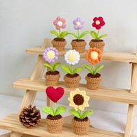 Tanaman Pot Mini Rajutan DREA, Rangkaian Bunga Palsu, Hadiah Dekoratif, Ornamen Kecil yang Lucu
