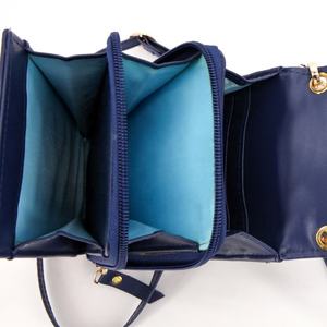 Women Custom Designer Blue Floral Zipper Foldable <b>Large</b> Capacity Travel <b>Toiletry</b> Makeup Cosmetic <b>Bag</b> With Hanging Hook - Product Image 4