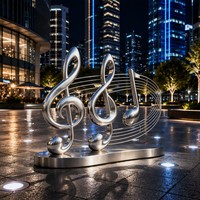 Escultura Cinética Moderna de Acero Inoxidable Pulido con Temática Musical Abstracta y Elementos de Hadas y Animales para Espacios Públicos al Aire Libre
