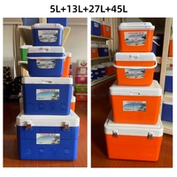 Lot de glacières isothermes 5L, 13L, 26L, 45L pour le stockage extérieur et le camping, en plastique orange et bleu, qualité alimentaire