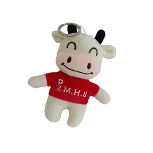 2021 Fashion Cow Cattle Bull Keychain Soft Fluffy Ball Keyring Cute Plush Toy Kids Girls Birthday New Year Gift