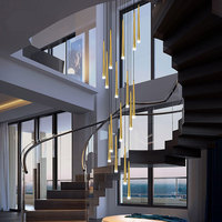 Lustre d'escalier noir moderne pour architecture duplex, décoration intérieure, salon, salle à manger, plafonnier LED linéaire