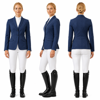 Chaqueta de equitación azul para mujer con cuello chal, doble botonadura y costura princesa, blazer de equitación, OEM, personalizado, venta al por mayor