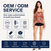 Camisola de chifón floral de verano para mujer, con tirantes finos, dobladillo asimétrico, sin mangas, OEM ODM, venta al por mayor, MOQ bajo, tie-dye, con volantes