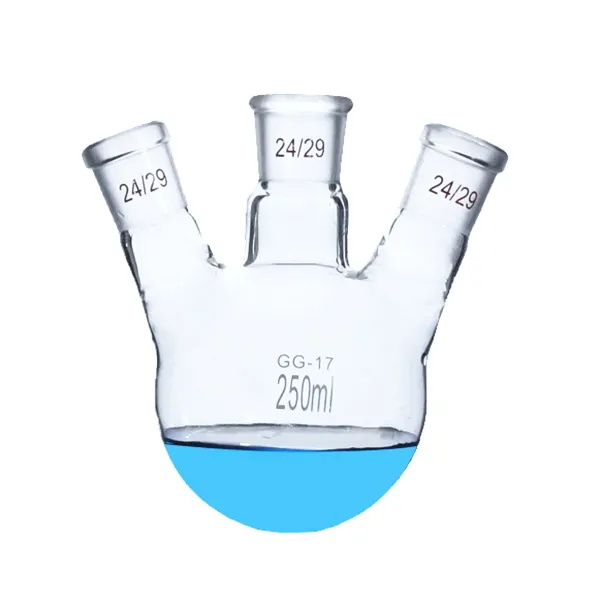 Cristalería de laboratorio 250mL 500mL 1000mL 2000mL frasco de ebullición de fondo redondo de tres cuellos de vidrio
