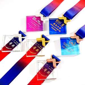 Neue Rhombus Form Kristall medaille Gold und Silber Bronze MEDAILLEN mit Band MH-J0826 - Product Image 5