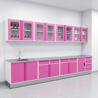 Banc de laboratoire mural en acier intégral sur pied avec table latérale, armoire de base à 8 tiroirs et plateau résistant aux produits chimiques pour hôpitaux et écoles