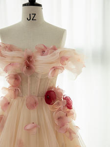 Gaun pesta pernikahan panjang model A-Line, gaun malam renda bordir bunga 3D elegan, gaun pesta pernikahan panjang - Product Image 4