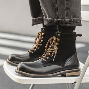 Retro Fashion Men's Personalized Lace-up Ankle Waterproof Leather Boots Handcrafted Winter Outdoor Work 2025 New Trend - Product Image 5