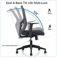 Kursi Kantor Eksekutif Ergonomis Jaring Komputer Putar dengan Penyangga Pinggang yang Dapat Disesuaikan, Desain Modern Berkualitas Tinggi, 340mm Nylon