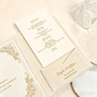 Carte d'invitation de mariage en acrylique noir de style européen, dorure à chaud personnalisable, imprimable, avec enveloppe en velours