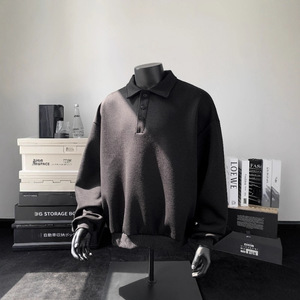 Sudadera de Cuello Polo Gris para Hombre, Manga Larga, Color Sólido, Capa Base, Ropa Casual de Primavera y Otoño, Corte Juvenil, Tallas M, L, XL, 2XL, 3XL - Product Image 2