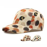 Casquette de baseball pour femme à 6 panneaux, motif floral circulaire intégral, imprimé à pois aquarelle, pour le printemps, l'été, le quotidien, les activités de plein air et les voyages
