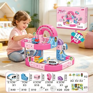 Girls Pink Magnetic Track Car Toys for Maglev Blocks Set Flexible Race Track Assembly Runway Electric High Speed Orbital Train - Product Image 2