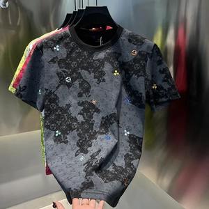 Camiseta Casual de Verano para Hombre Chao <span class=keywords><strong>Lun</strong></span> Bu, Manga Corta, Mezcla de Algodón, Corte Holgado, Estampado Tie-Dye con Letras - Product Image 5