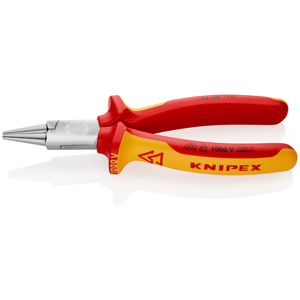 KNIPEX 22 06 160 Round Nose <b>Pliers</b> insulated with handles with multi-component grips, VDE-tested chrome plated 160 mm - Product Image 1