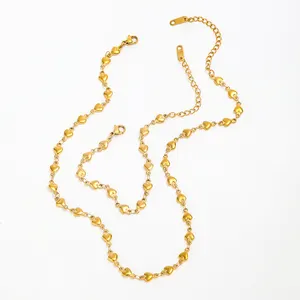 Joolim Stylish Stainless Steel 18K Gold Plated Dainty Heart Linked Bracelet Design Fashion Jewelry Wholesale Necklace Set