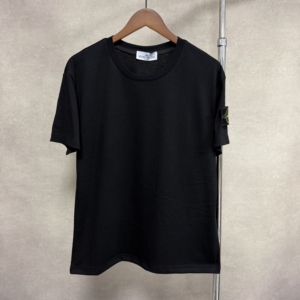 T-shirt en coton pour homme, coupe classique, col rond, manches courtes, couleur unie, style décontracté, logo sur la manche gauche - Product Image 3