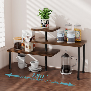 Étagère de rangement en bois à trois niveaux, organisateur de condiments de cuisine, support d'étagère d'angle multifonctionnel - Product Image 2