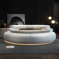 Lit plateforme king size de luxe nordique, collection de meubles de chambre d'hôtel moderne, lit rond rembourré en cuir