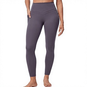HAWK SPORTS INDUSTRIES Leggings sans couture taille haute en Spandex pour femmes, longueur intégrale, couleur unie, avec poches, extensibles, respirants, sportifs - Product Image 1