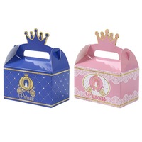 Boîte Cadeau Luxe Rose et Bleue Portable, Design Couronne Princesse Prince, Emballage Vide en Papier Blanc pour Bonbons et Faveurs de Fête, Vente en Gros